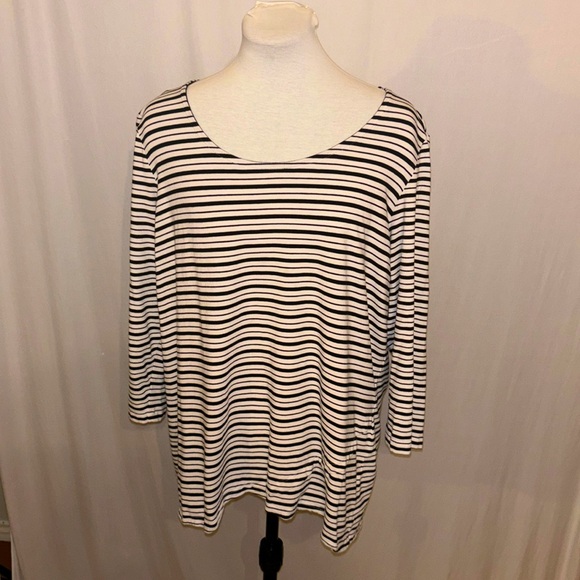 Christopher & Banks Scalloped Blue and White Striped Pullover 1X - Picture 1 of 8